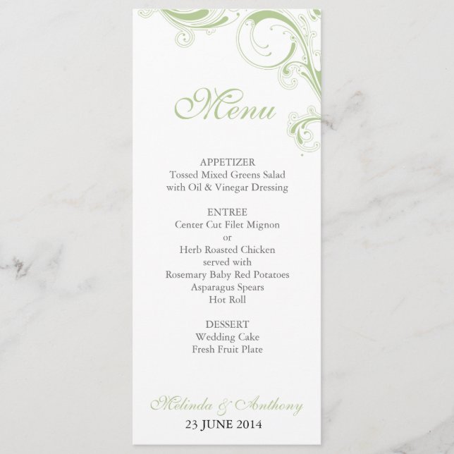 Menu Filigree Swirl Greenery (Frente)