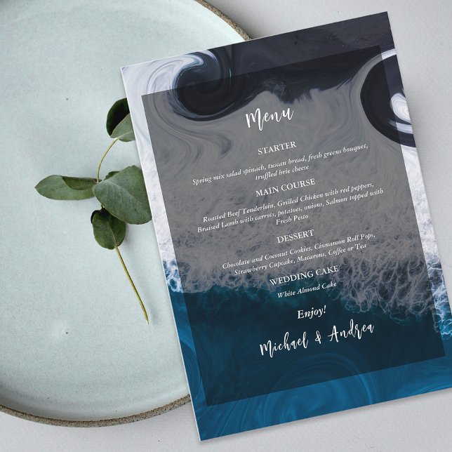 Menu Fita de Casamento de Praia no Oceano Azul ondulado (Criador carregado)