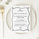 Menu Fita Desenhada à Mão e Casamento Preto e Branco Ar<br><div class="desc">Friso Desenho Mão & Arco Preto & Branco Menu Casamento com letra de estilo manuscrita.</div>