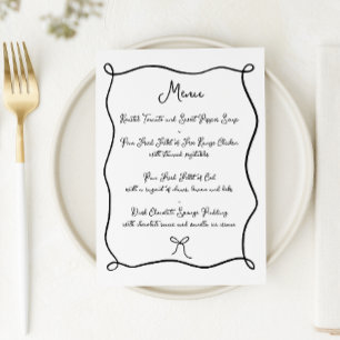 Menu Fita Desenhada à Mão e Casamento Preto e Branco Ar