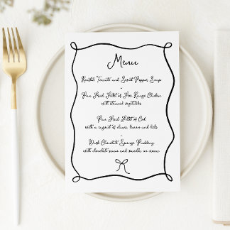 Menu Fita Desenhada à Mão e Casamento Preto e Branco Ar