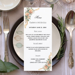 Menu Fita floral jantar amarelo dourado
