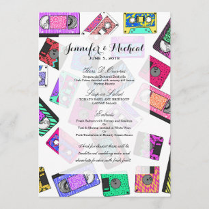 Menu Fitas cassete com padrão Neon do anos 80 90