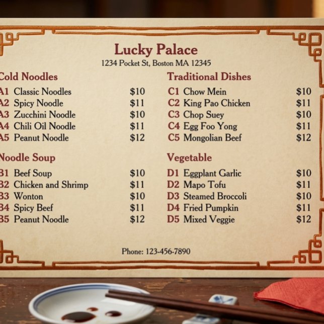 Menu Fixo de Restaurante Chinês Tradicional (Criador carregado)