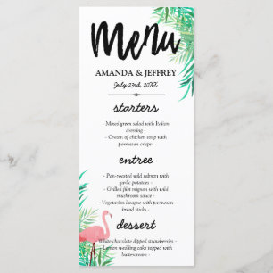 Menu Flamingo & folhas de palmeira da aguarela que