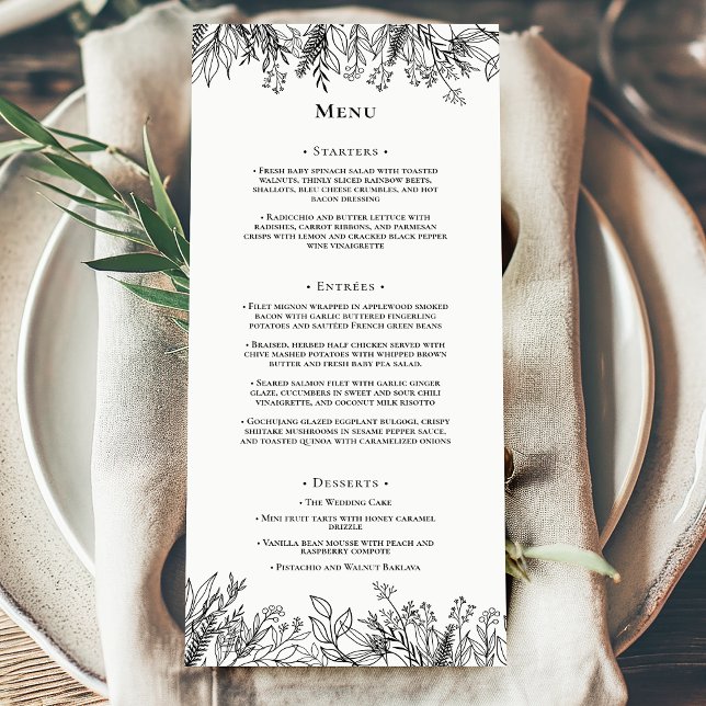 Menu Flat de Casamento Verde Branco e Negro (Criador carregado)