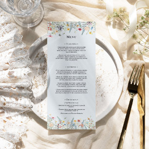Menu Flat Simples de Casamento Azul Fern Dusty
