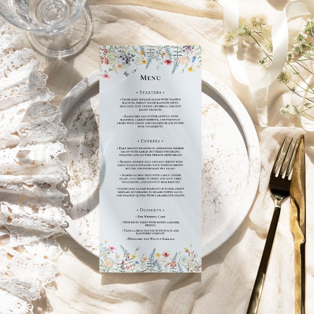 Menu Flat Simples de Casamento Azul Fern Dusty (Criador carregado)