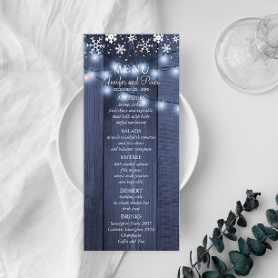 Menu Flocos de neve e cardápios de madeira de celeiro