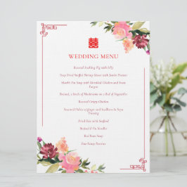 Menu flor de aquarelas xi estrutura de casamento chines