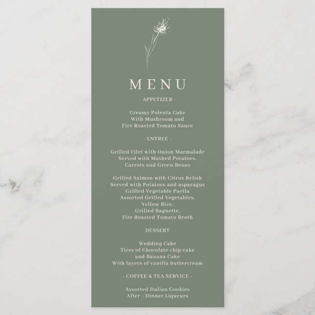 Menu Flor de Dente-de-Leão Boêmio Verde Sálvia (Frente)