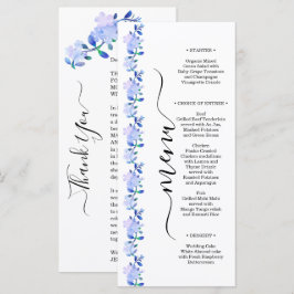 Menu flor de folhas em estilo aquarela azul empoeirado 