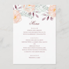 Menu Flor de pêssego em aquarela. Casamento botânico. F