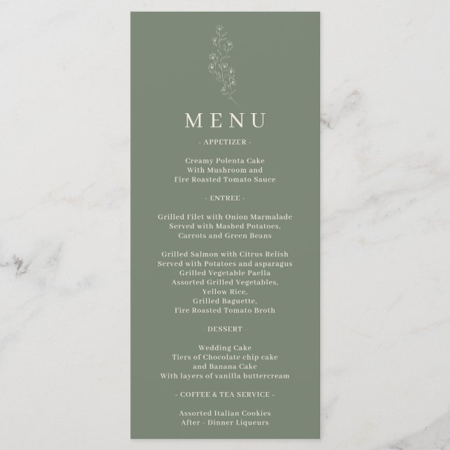 Menu Flor de Verde Salvia Boêmio Botânico Simples (Frente)