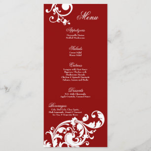 Menu Flor filigrana floral do vermelho carmesim de 25