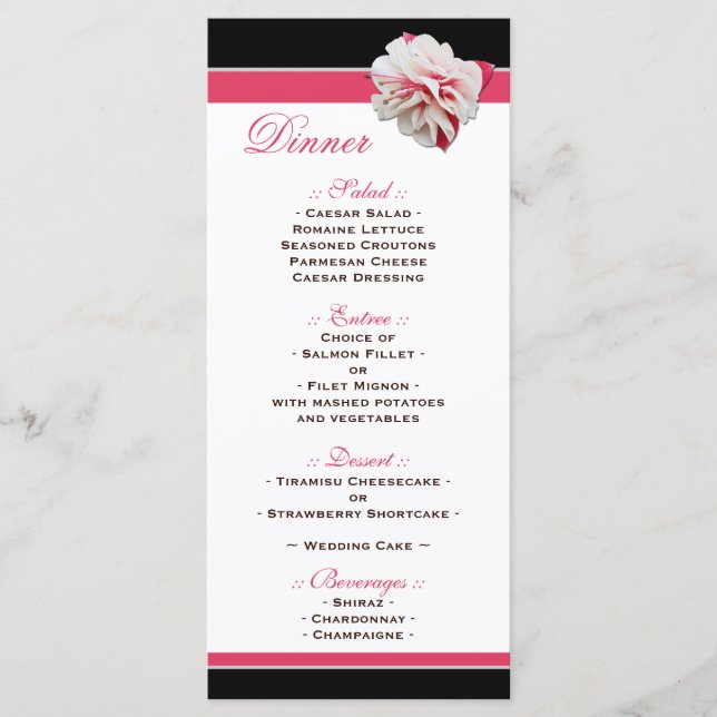 Menu Flor Flower Pink & Black Recepção de casament (Frente)