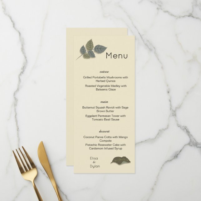 Menu Flor Roxo Simplificado com Folhas Verdes (Frente/Verso In Situ)