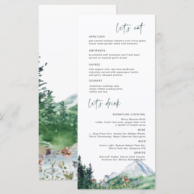 Menu Flor Selvagem da Montanha Rústica | Cardápio de Ca (Frente/Verso)