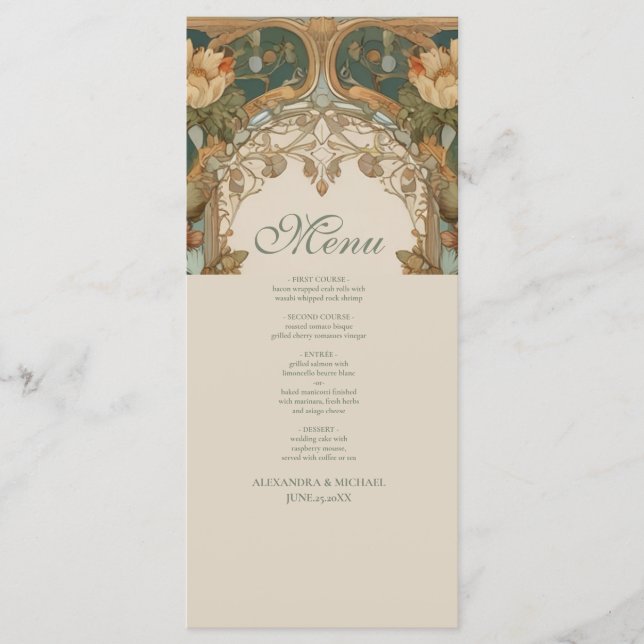 Menu Flora Vintage Art Nouveau Wedding (Frente)