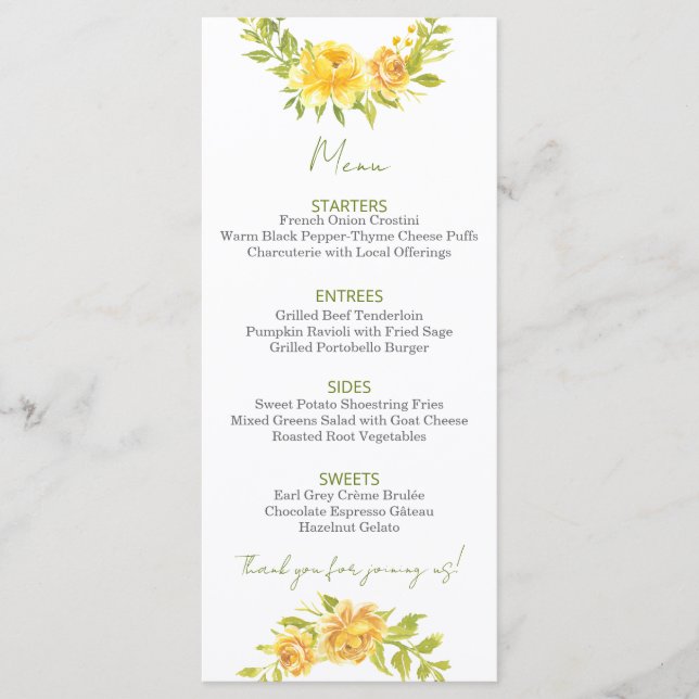 Menu Floral Amarelo Deslumbrante (Frente)