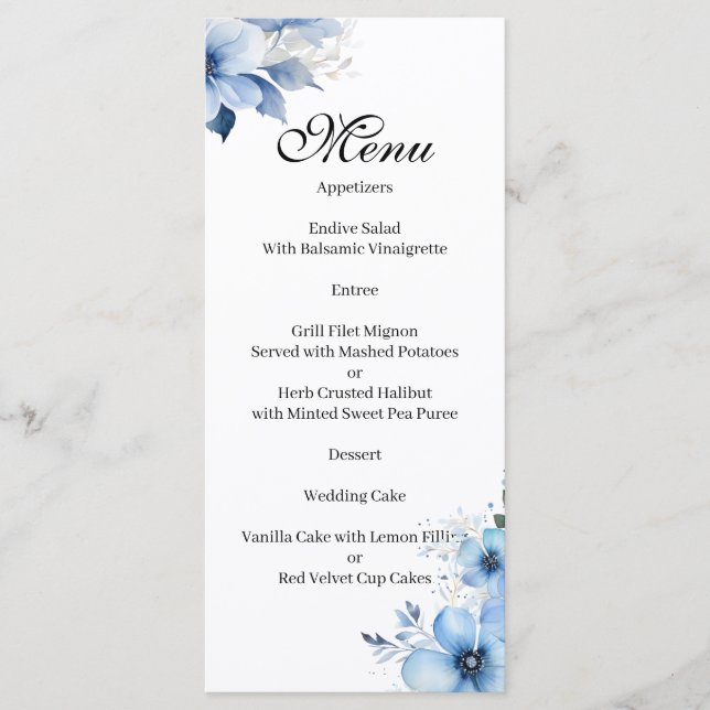 Menu floral azul (Frente)