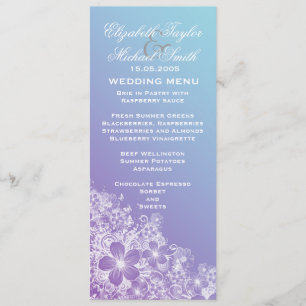 Menu floral azul roxo luxuoso do casamento do