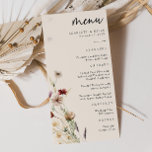 Menu Floral Boho Wedding<br><div class="desc">Menu Floral Boho Wedding. Este na moda e elegante menu de casamento contém lindas flores silvestres de cor d'água pintadas manualmente,  organizadas como um buquê adorável perfeito para primavera,  verão ou casamentos outono. Encontre itens correspondentes na Coleção de Casamentos de Boho Wildflower.</div>