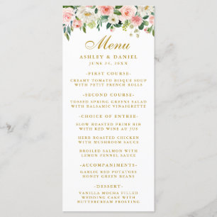 Menu floral branco cor-de-rosa do ouro do
