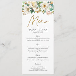 Menu Floral Branco e Dourado ou Placa de Programa