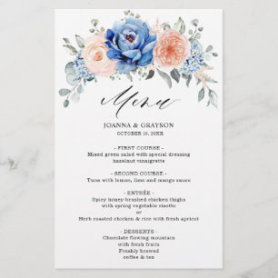 Menu Floral Cor-de-rosa-rosa com marinho Azul-Esta