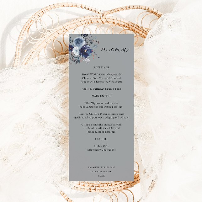 Menu Floral de Altura Azul e Marinho - Cinza (Criador carregado)