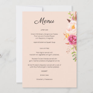 Menu Floral de Bloqueio de Blush Rosa - Convite Ro