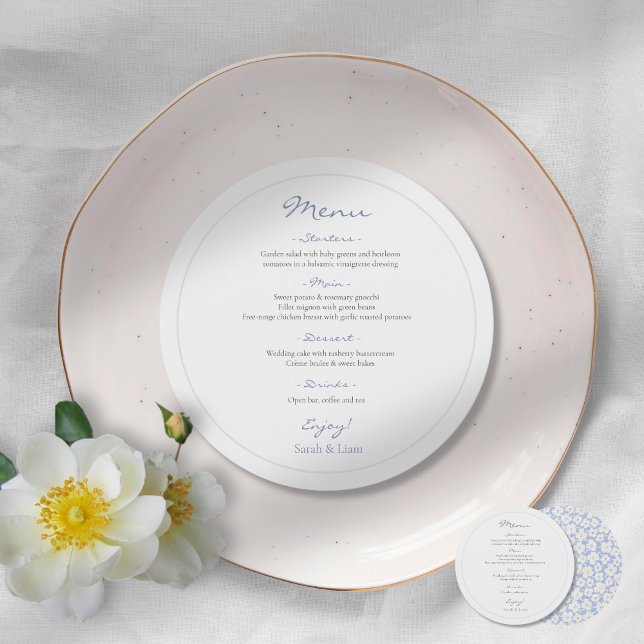 Menu Floral de Casamento Branco e Azul (Criador carregado)