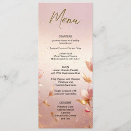 Menu Floral de Casamento de Folhas de Ouro Rosa