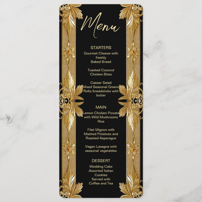 Menu Floral de Casamento Dourado do Ornamentado Pr (Frente)