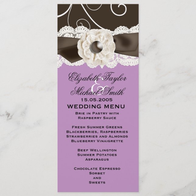 Menu Floral de Casamento Floral da Faixa de Lavand (Frente)