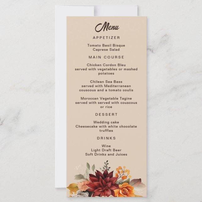 Menu Floral de Casamento Floral Light Terracotta (Frente)