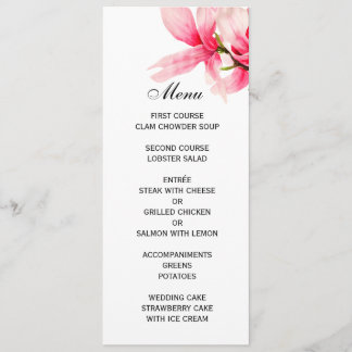 Menu floral do casamento da magnólia cor-de-rosa