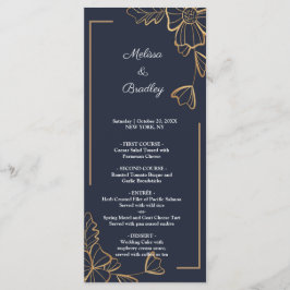 Menu floral do marinho e ouro