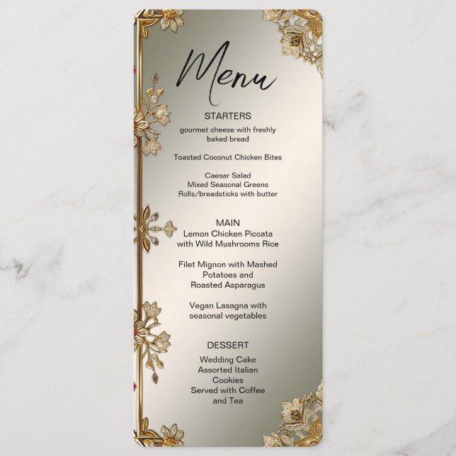 Menu Floral do Ornamentado Dourado (Frente)