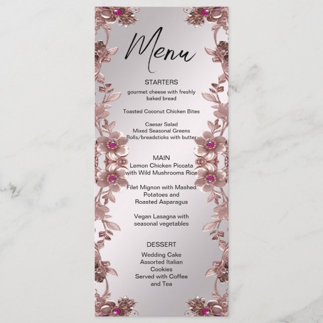 Menu Floral do Ornamentado Rosa (Frente)