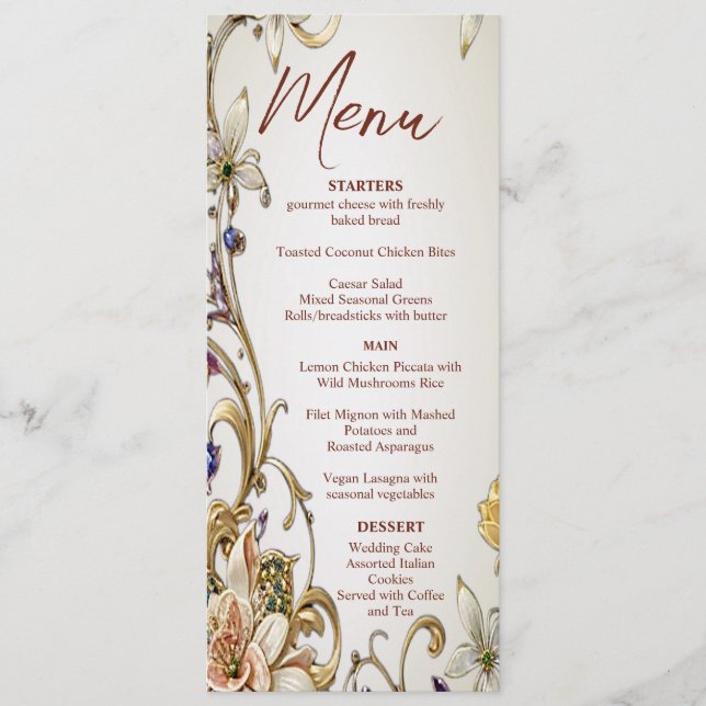 Menu Floral Dourado Branco (Frente)