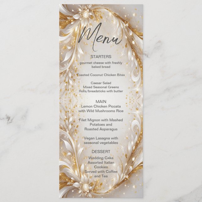 Menu Floral Dourado Branco (Frente)