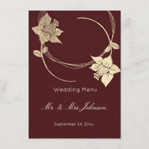 Menu floral Dourado marrom do evento do casamento