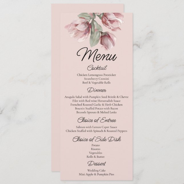 Menu Floral, Dusty rosa Blush Casamento (Frente/Verso)