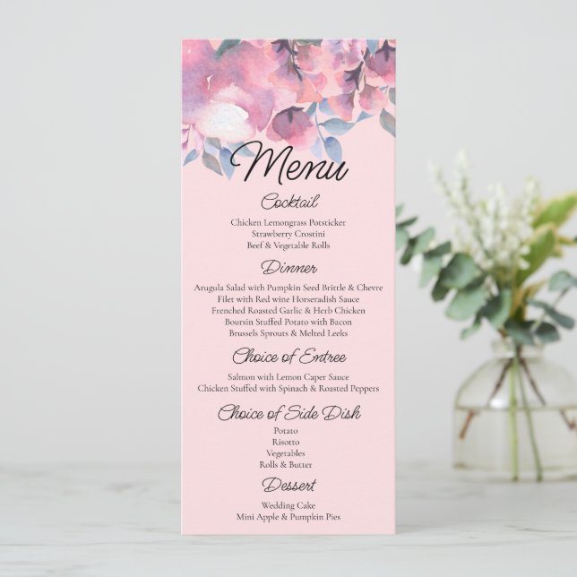 Menu Floral, Dusty rosa Wedding (Em pé/Frente)