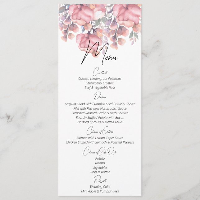 Menu Floral, Dusty rosa Wedding (Frente)