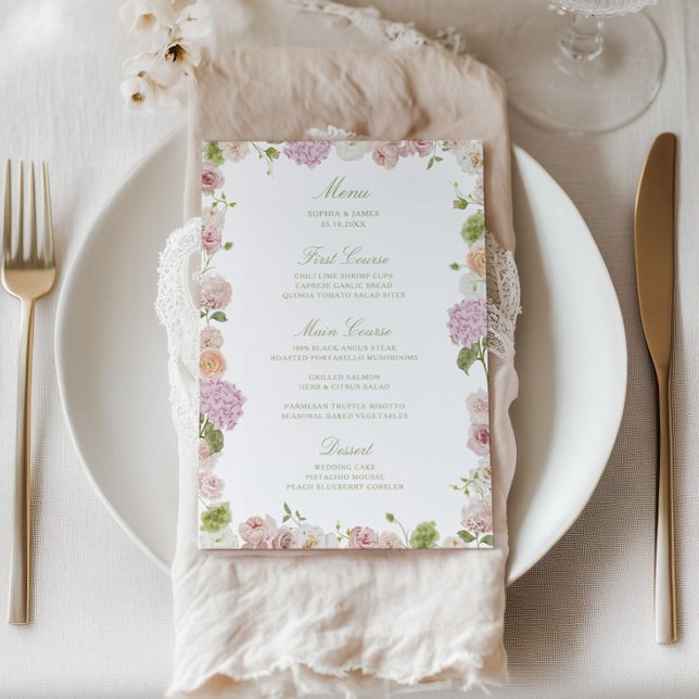 Menu Floral Elegance Pink Green Frame Wedding (Criador carregado)