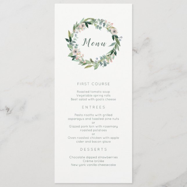 Menu floral elegante do casamento da grinalda (Frente)