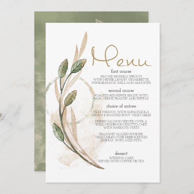Menu Floral Floral Dourado Sage Green (Frente/Verso)